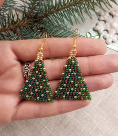 Christmas Tree Earrings Christmas tree Christmas jewelry | Etsy Seaf Bead Christmas Tree Cakes Earrings, Handmade Beaded Earrings For Festive Occasions, Christmas Jewelry 2022, Beaded Poinsetta Earrings, Cheap Christmas Beaded Earrings For Women, Cheap Christmas Beaded Earrings, Free Beaded Christmas Earrings Patterns, Festive Handmade Beaded Earrings, Bead Christmas Jewelry