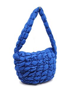 Colors: Blue Blue Nylon Shoulder Bag With Adjustable Strap, Blue Rectangular Nylon Shoulder Bag, Blue Nylon Rectangular Shoulder Bag, Blue Quilted Shoulder Bag For Everyday Use, Blue Nylon Shoulder Bag, Blue Nylon Shoulder Bag For Travel, Blue Quilted Nylon Bags, Blue Quilted Travel Bags, Trendy Nylon Puffer Bag