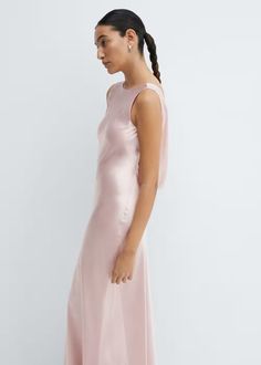 Open-back satin-effect dress -  Women | Mango USA Girls Dream, Wide Straps, Jumpsuit Dress, Open Back, Mango, Prom, Satin, Womens Dresses, Zipper