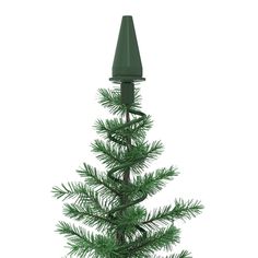 a tall green christmas tree with a cone on it's top and bottom part