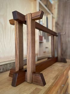 a wooden frame sitting on top of a counter