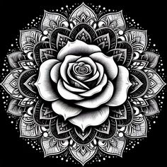 a black and white drawing of a rose