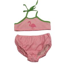 Funtasia Too Flamingo Pink Gingham Bikini Size 5 New Without Tags Playful Pink Swimwear For Poolside, Playful Pink Swimwear For Playwear, Cute Pink Tankini For Poolside, Playful Pink Summer Tankini, Cute Pink Tankini For Spring, Pink Tankini For Playwear During Beach Season, Pink Flamingo Print Swimwear For Spring, Playful Pink Tankini For Spring, Cute Pink Tankini For Beach Season