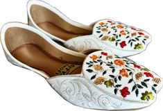 Traditional Summer Wedding Shoes, Embroidered Slip-on Wedding Flats, Embroidered Slip-on Flats For Wedding, Traditional White Embroidered Wedding Shoes, Traditional Wedding Shoes With Embroidery And Round Toe, Flat Embroidered Wedding Shoes For Festivals, Bohemian Slip-on Wedding Flats, Embroidered Flat Wedding Shoes For Festivals, Traditional White Slip-on Flats