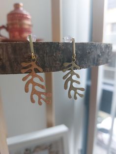 Gold plated brass leaf dangling earrings. Jewelry Earrings Dangle, Gold Plate, Dangle Drop Earrings, Dangle Earrings, Plating, Handmade Items, Brass, Jewelry Earrings, Gift Card