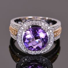 Cache Ring in Amethyst and Diamond – Louis XV Jewelers Amethyst Ring Engagement, Purple Amethyst Ring, Amethyst And Diamond Ring, Fancy Jewelry, Ring Engagement, Gorgeous Jewelry, Halo Engagement, Gold Engagement Rings, Amethyst Gemstone