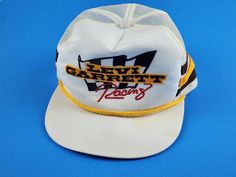 Vintage Levi Garrett Racing 3-Stripe snapback white trucker hat Has a stain on the top of the brim and water spots on the top of hat The snap will need replaced as well Nice little fixer upper Ships quick from USA White Sporty Trucker Hat With Flat Brim, White Sporty Flat Brim Trucker Hat, White 5-panel Baseball Cap For Baseball Season, White 5-panel Snapback Hat For Sports, White 5-panel Baseball Cap For Sports, White Sports Hat For Baseball Season, White Sporty Baseball Hat, White Sporty Hat For Baseball Season, Retro White 5-panel Hat