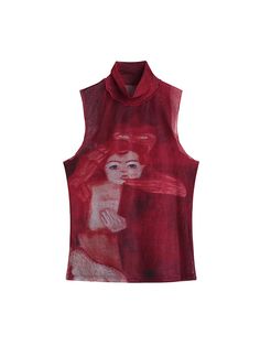 Y2K Red Sleeveless Top Fitted Sleeveless Vest With Graphic Print, Red Stretch Y2k Tank Top, Red Fitted Y2k Tank Top, Y2k Style Fall Vest Top, Y2k Style Vest Tops For Fall, Red Graphic Print Tank Top For Summer, Red Vest Top For Summer, Red Sleeveless Top With Graphic Print, Red Fitted Graphic Print Tank Top