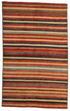 a multicolored striped rug on white background