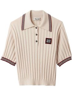 Miu Miu Polo Shirt, Miu Miu Top, Cashmere Polo, Polo Shirt Outfits, Knitwear Design, College Fashion, Polo Collar, Harrods, Shirt Outfit