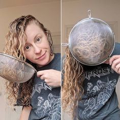 I Tried Diffusing with a Strainer, Here's What it Looked Like After | NaturallyCurly.com Hair Diffuser, Curly Hair Updo, Curling Wand, Curly Hair Inspiration, Curly Hair Routine, Curly Hair With Bangs, Penteado Cabelo Curto, Curly Hair Care, Curly Hair Men