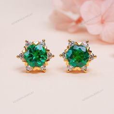 Beautiful Emerald Gemstone Stud Earrings for Women  Stone Size : Round 6 x 6 MM  Main Stone : Lab Emerald Gemstone Material : 925 Sterling Silver Plating : Rose Gold / Gold / Silver Weight : 3.20Gram To change the metal to a solid gold (white/rose) or platinum is also available, please ask for a quotation if you want. You can also go to my shop Home for more elegant Earrings:  https://www.etsy.com/in-en/shop/AZGEMSNJEWELRY?ref=seller-platform-mcnav Customization is always welcome and please feel Green Crystal Earrings For Anniversary, Cubic Zirconia Earrings For May Birthstone, Fine Jewelry Green Cluster Earrings For Anniversary, Green Cubic Zirconia Birthstone Earrings, Green Sparkling Stone Earrings For Gift, May Birthstone Gemstone Earrings For Anniversary, Green Crystal Earrings For May Birthstone Anniversary, Emerald Stud Earrings, Emerald Earrings Studs