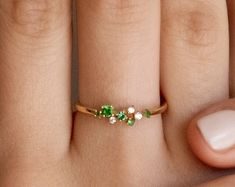 Solid Gold Cluster Engagement Emerald Ring, Promise Emerald Ring for Her, Delicate Cluster Promise Ring, Dainty Gold Cluster Ring - Etsy Cluster Diamond Emerald Promise Ring, Emerald Cluster Promise Ring In Fine Jewelry Style, Dainty Green Jewelry With Simple Design, Green Multi-stone Cluster Ring For Promise, Green Multi-stone Cluster Promise Ring, Dainty Adjustable Emerald Wedding Ring, Emerald Cluster Ring For Promise, Fine Jewelry, Luxury Birthday Gifts, Birthday Gifts For Girlfriend