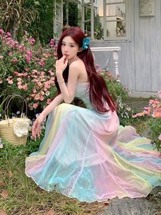 Fantasia Pastel Aesthetic Rainbow Fairy Dress Pastel Unicorn Dress Fantasia Dress, Witchy Academia, Pastel Fairy, Aesthetic Rainbow, Rainbow Fairy, Rainbow Fairies, Dress Pastel, Unicorn Dress, Rainbow Dress