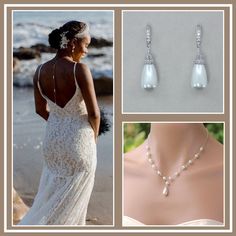 "Vanessa pearl backdrop necklace set is a romantic and sweet Bridal necklace with matching earrings, if you're a bride wanting a delicate touch to your wedding gown. Ivory White Swarovski pearls and silver lined glass beads are hand linked to create a Y necklace and completed with a rhodium chain . This style is very flattering to your décolletage and will suit most bridal necklines. The earrings are made with a Swarovski half drilled pearl with decorative bead cap to match the pendant and backd Elegant Pearl Bridal Sets With Pearl Drop, Elegant Pearl Bridal Sets For Weddings, Elegant Bridal Necklace With Pearl Drop For Wedding, Elegant Pearl Drop Bridal Necklace For Wedding, Elegant Bridal Pearl Drop Necklace, Elegant Pearl Drop Bridal Necklace, Elegant Pearl Drop Bridal Set For Wedding, Teardrop Pearl Bridal Necklace For Wedding, Elegant Backdrop Necklace With Pearl Drop For Wedding