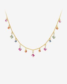 Suzanne Kalan Bold Rainbow Sapphire Cascade Necklace in 18k yellow gold Rainbow Bar Necklace, Cascade Necklace, White Diamond Necklace, Sunset Girl, Necklace Stack, Cobra Snake, Rainbow Sapphires, Bath And Body Works Perfume, Diamonds Necklace