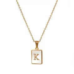 18k Gold Plating Adrianna Pearl Chain Necklace White Initial Pendant Necklace With Clavicle Chain, White Initial Pendant Clavicle Necklace, White Clavicle Chain Necklace With Initial Pendant, Classic White Initial Necklace, Elegant Gold Letter Bead Necklaces, Trendy Gold Monogram Necklace, Gold Monogram Necklace In Trendy Style, Gold Elegant Necklaces With Letter Beads, Elegant Gold Necklaces With Letter Beads