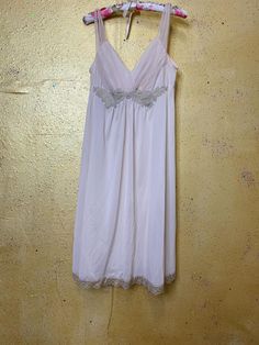 Vintage 1960's Van Raalte nightgown. Whisper pink nylon with nylon chiffon bust and straps, taupe appliqué & matching taupe lace at hem.  Measurements  Bust 36" Underbust 31" Length 40" Vintage Vans, Night Gown, Slip Dress, Mermaid, Chiffon, Angeles, Slip On, Lingerie, Van