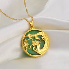 Metals Type: CopperGender: WomenNecklace Type: Pendant NecklacesOrigin: CN(Origin)Style: EthnicChain Type: Water-wave ChainItem Type: NecklacesMaterial: faux jade Stone Dragon Pendant Necklaces, Dragon Amulet, Good Luck Charms, Amulet Necklace, Dragon Necklace, Green Dragon, Character Inspo, Dragon Pendant, Luck Charms