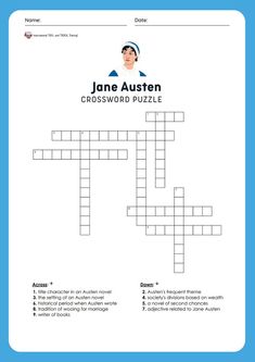 a crossword puzzle with the name jane ausen on it and an image of a man