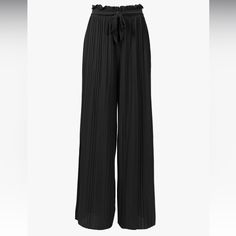 Size L Casual Pleated Chiffon Bottoms, Elegant Summer Pleated Pants, Chic Chiffon Pants For Workwear, Black Pleated Pants For Spring, Chic Chiffon Pants For Work, Spring Black Pleated Pants, Black Chiffon Bottoms For Parties, Black Chiffon Evening Bottoms, Chic Chiffon Bottoms For Spring