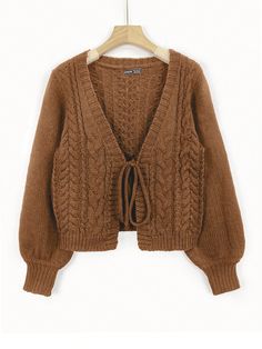 Women's Deep V-Neck Long Sleeve Tie Front Casual Loose Comfortable Cardigan Camel Casual  Long Sleeve Knitwear Plain  Slight Stretch  Women Clothing, size features are:Bust: ,Length: ,Sleeve Length: Cardigan Casual, Brown Cardigan, Tie Front Cardigan, Cozy Cardigan, Casual Cardigans, Women's Shapewear, Inspiration Mode, Clothing Size Chart, Womens Clothing Sizes