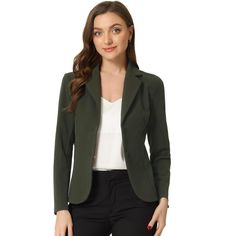 The curved hem and a fitted waist, make this formal blazer different from other blazers and add a stylish twist. Keep your work-wear wardrobe up-to-date by adding this pretty blazer. Pair it with a range of blouses and jeans, a pencil skirt, or cigarette pants, and show off your charming effortless OL style. This blazer suit jacket features a single-breasted design, a fitted waist, and regular hip-length, which make it comfortable for all-day wear. The lapel collar neckline and straight-cut cuff Womens Oversized Blazer, Spring Blazer, Formal Blazer, Crop Blazer, Fitted Suit, Work Wear Women, Oversized Blazer, Sophisticated Design, Work Office