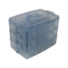 a plastic storage box with three compartments