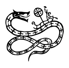 a black and white drawing of a snake with an arrow on it's head