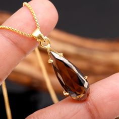 Best Quality Smoky Quartz Pear 925 Sterling Silver Gold Plated Chain Necklace Teardrop Chain Jewelry Gift, Teardrop Chain Jewelry For Gift, Teardrop Chain Necklace For Gifts, Sterling Silver Teardrop Chain Jewelry, Teardrop Pendant Chain Jewelry As A Gift, Teardrop Pendant Chain Jewelry Gift, Teardrop Pendant Chain Jewelry For Gifts, Gift Clavicle Chain Necklace With Drop Shape, Silver Pendant Drop Necklace For Gift