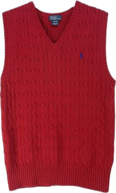 Casual Red Sweater Vest For Winter, Red Cotton Casual Sweater Vest, Casual Red Cotton Sweater Vest, Red Cotton Sweater Vest For Fall, Red Cotton Cable Knit Sweater, Red Cable Knit Cotton Sweater, Knitted Sweater Vest, Knitted Sweater, Sweater Vest