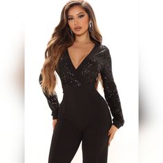 Brand New With Tags Fashion Nova Sequin Jumpsuit In Size Medium. See Picture For Website Description. Chic Bodysuit For Date Night And Party Season, Fitted Sequin Jumpsuits And Rompers For Night Out, Fitted Sequin Jumpsuit For Night Out, Elegant Bodysuit For Date Night And Party Season, Elegant V-neck Bodysuit For Party Season, Chic Sequined Bodysuit For Evening, Chic Evening Bodysuit With Sequins, Chic Sequined Evening Bodysuit, Chic Evening Sequined Bodysuit