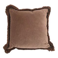 a brown pillow with ruffled edges and a dark brown throw pillow on the side