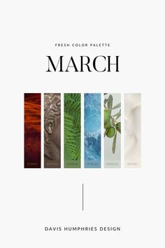 Get inspired by my latest collection of sophisticated color palettes - carefully crafted to reflect the sensory experience of the seasons. Let's work together to design a beautifully strategic brand, website, or sales page of your own >>> www.davishumphries.com March Spring, Bronze Green, Fashion Poster Design