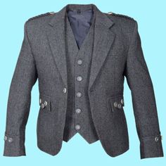 Scottish Crail Argyle Jacket Wool Waistcoat Grey Tweed jacket Material: Wool Color: Green All Color Available Good Quality Deliver within 15 Days Wool Waistcoat, Kilt Skirt, Grey Tweed, Kilt, Tweed Jacket, Jacket Coat, Dark Gray, Coats Jackets, Mens Outfits