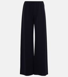 Gala cady wide-leg pants in black - The Row | Mytheresa Formal Viscose Trousers, Formal Viscose Wide-leg Pants, Viscose Wide-leg Pants For Formal Occasions, High-waisted Viscose Wide Leg Pants For Work, Chic Wide Leg Pants With Elastic Waistband, Chic Wide-leg Viscose Pants, Straight Leg Bottoms With Elastic Waistband For Evening, Chic Evening Pants In Viscose, Viscose Evening Trousers