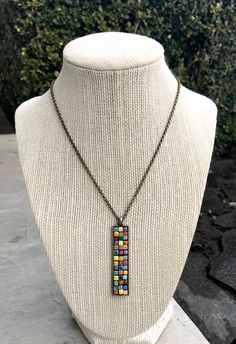 Multicolor Rectangular Pendant Necklace For Gift, Nickel-free Multicolor Pendant Necklace, Mosaic Pendants, Boho Pendant Necklace, Mosaic Jewelry, Mosaic Madness, Glass Projects, Polymer Clay Pendant, Boho Pendant