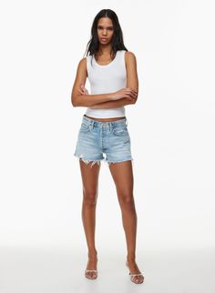 PARKER JEAN SHORT | Aritzia Fitted Cutoff Jean Shorts In Medium Wash, Fitted Cutoff Jean Shorts, Fitted Cutoff Shorts, Wedding Sweatshirts, Shorts Levis, Mid Rise Jean Shorts, Perfect Denim, Jean Short, Levi Shorts