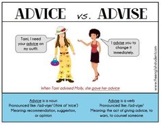 the differences between advice and advise are shown in this cartoon, which shows two people