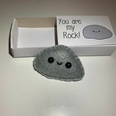 a small rock sitting in front of a box with a message on it that says you are my rock