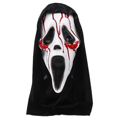 Vampire Style Costume Accessories For Halloween Cosplay, Vampire Costume For Halloween Themed Events, Halloween Black Costumes For Fan Conventions, Black Costumes For Halloween And Fan Conventions, Red Horror Mask For Costume Party, Horror Red Masks And Prosthetics For Costume Party, Horror Masks And Prosthetics For Cosplay, Spooky Halloween Cosplay Costumes, Black Cosplay Costume For Halloween And Fan Conventions