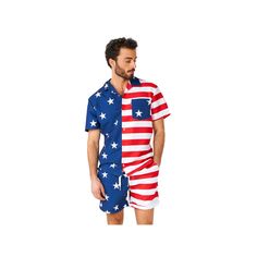 Upgrade your style with this Men's OppoSuits American Flag McSummer Short Sleeve Button Down Shirt & Shorts Set. Click on this MEN'S GUIDE to find the perfect fit and more! Upgrade your style with this Men's OppoSuits American Flag McSummer Short Sleeve Button Down Shirt & Shorts Set. Click on this MEN'S GUIDE to find the perfect fit and more! FEATURES 2-piece set includes: shirt, shorts Shirt: collared neckline, short sleeves, button front closure, 1 chest pocket Shorts: drawstring waist, 2 sid Pocket Shorts, Upgrade Your Style, Blazers For Men, Short Shirts, Shorts Set, This Man, Shorts With Pockets, Medium Blue, Chest Pocket