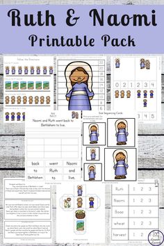 the ruth and naomii printable pack is shown with instructions to help students learn how