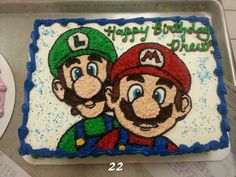 there is a birthday cake with mario and luigi on it