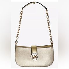 New With Tags 100% Authentic Michael Kors Carmen Small Pouchette Metallic Pale Gold With Gold Tone Hardware Style# 35f3gnmc5m Retail Price $398 Metallic Saffiano Leather Zip Closure And Magnetic Snap Closure Chain Shoulder Strap With 11" Drop Interior Details: 3 Card Slots, Lining Dust Bag Not Included Length: 9 1/4" Height: 4 1/2" Width: 2 3/4" Gold Shoulder Bag With Logo Hardware For Shopping, Everyday Gold Bag With Metal Logo, Everyday Gold Bags With Metal Logo, Gold Bags With Metal Logo For Everyday Use, Gold Shoulder Bag With Logo For Shopping, Gold Logo Shoulder Bag For Shopping, Gold Bags With Logo Hardware, Gold Shoulder Bag With Logo Hardware, Michael Kors Shoulder Bag With Metal Logo