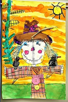 a drawing of a scarecrow wearing a hat