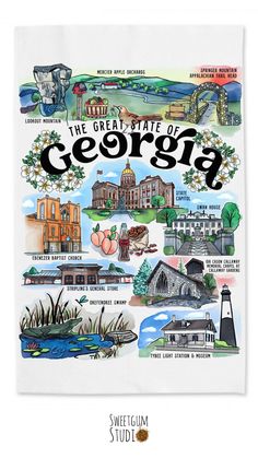 the great state of georgia is shown in this hand drawn map with words on it