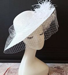 Handmade Feather Fascinator Derby Hat White Color Wedding Hat With Birdcage Veil | eBay Fascinator Hats Outfit, Hat Veil, Veil Hair, Hat French, Hat With Veil, Veil Crystal, French Hat, Glam Bride, Veiled Hats