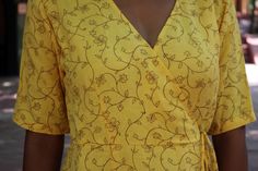 "Wrap dress for women, Linen maxi dress, Block print dress, Yellow linen dress, Plus size, made to order, custom made -Model height: 5'3\" wearing size S -Length: 36\" and 46\" Hand block printing is a centuries old Indian art form that utilizes a hand carved teak wood block that is dipped in dye and stamped by hand onto cotton or silk. We have used simple floral motifs to create elegant designs for our comfortable maxi dresses." Fitted Floor-length Summer Wrap Dress, Fitted Floor-length Wrap Dress For Summer, Bohemian Printed Linen Dress, Bohemian Linen Printed Dresses, Fitted Block Print Maxi Dress For Summer, Fitted Block Print Maxi Dress, Fitted Cotton Maxi Dress With Block Print, Fitted Block Print Dress For Spring, Spring Fitted Block Print Dress