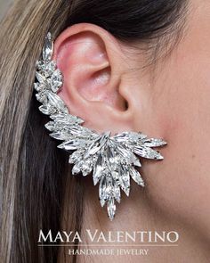 "Gold ear cuff, Cuff earrings, Ear cuff, Ear Cuffs, Ear climber, Ear cuff gold, Bridal earrings, Statement earrings, Swarovski earrings, Gift Amazing special large abstract crystal ear cuff earrings, definitely one of my best designs, we sure that you will grab a lot of positive compliments and definitely will upgrade any out fit. Designed and created by Maya Valentino & Co. All right reserved. Embellished with lovely sparkling crystals from Swarovski! 💜Left or right option automatically co Rose Gold Ear Cuff, Climbing Earrings, Crystal Cluster Earrings, Champagne Earrings, Crystal Ear Cuff, Silver Ear Climbers, Ear Cuff Earrings, Ear Crawler Earrings, Crystal Earrings Wedding